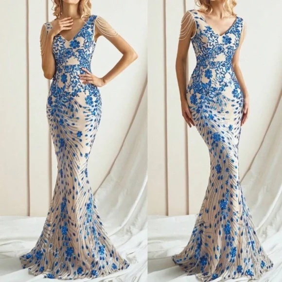 Dresses & Skirts - Luxe Floral Sequin Bead Detail Formal Party Wedding Dress